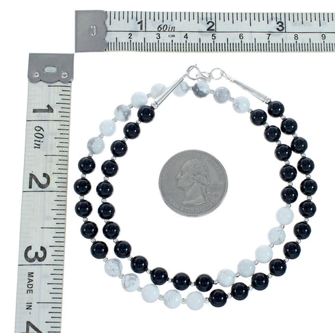 Sterling Silver Onyx & Howlite Multicolor Bead Necklace X10294